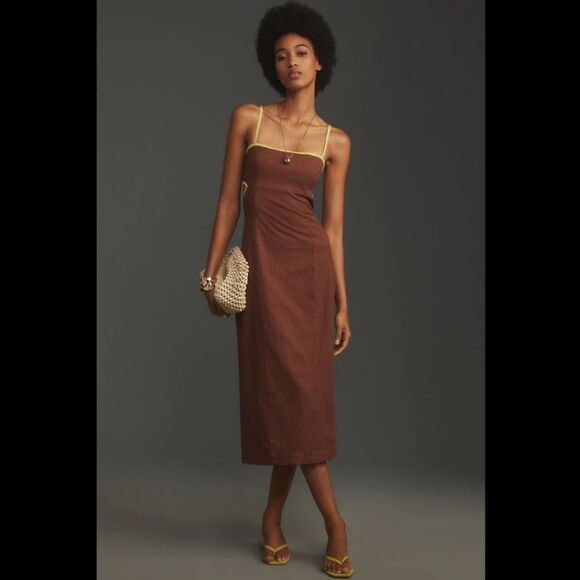 Anthropologie The Dafni Cutout Linen Midi Dress by Maeve - Picture 1 of 3